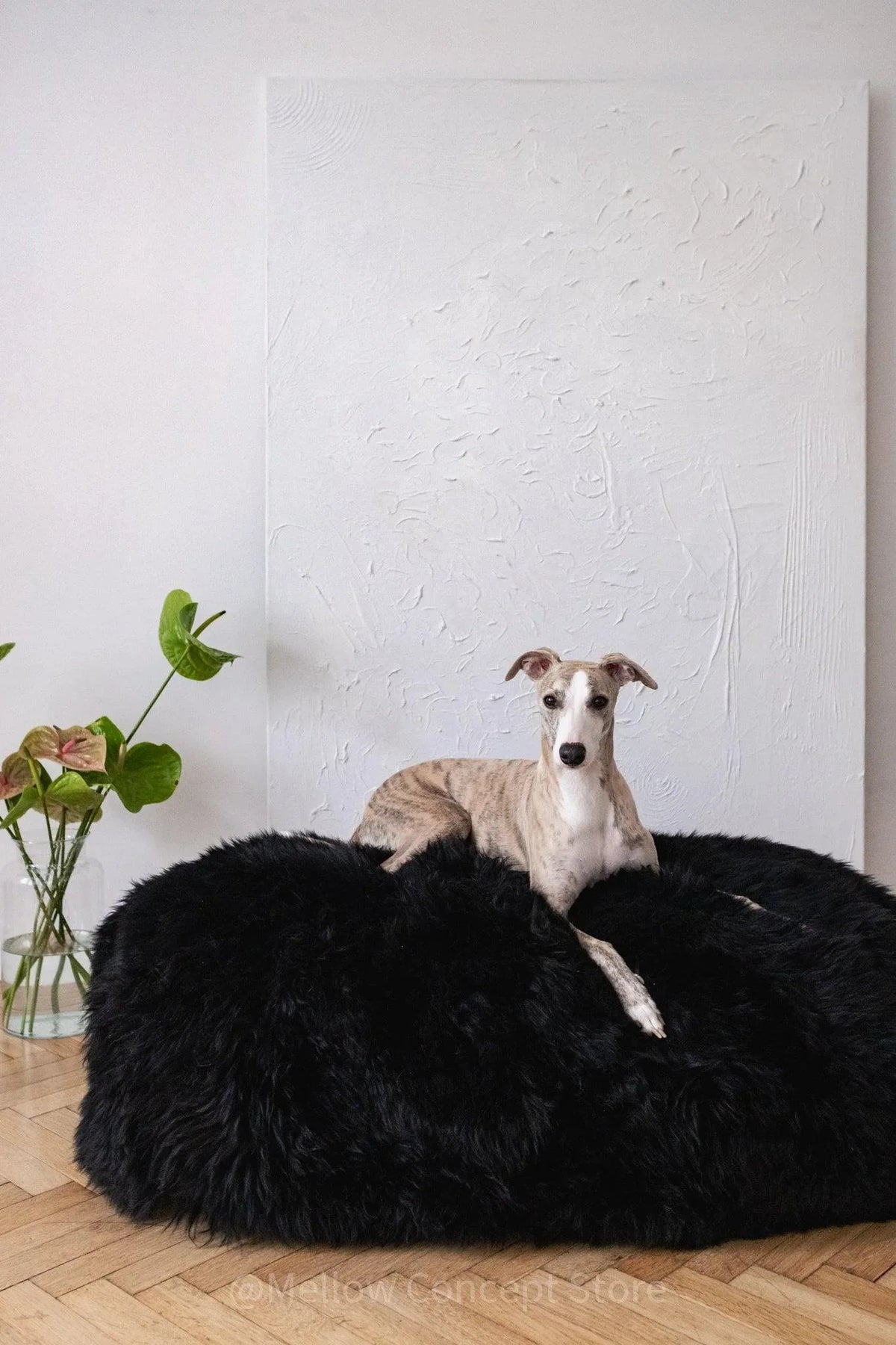 Black Sheepskin Pet Pouf Bed