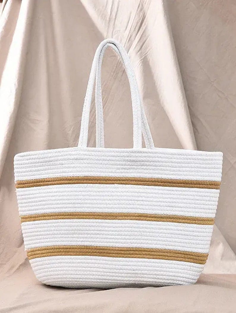 Natural Cotton Woven Tote Bag