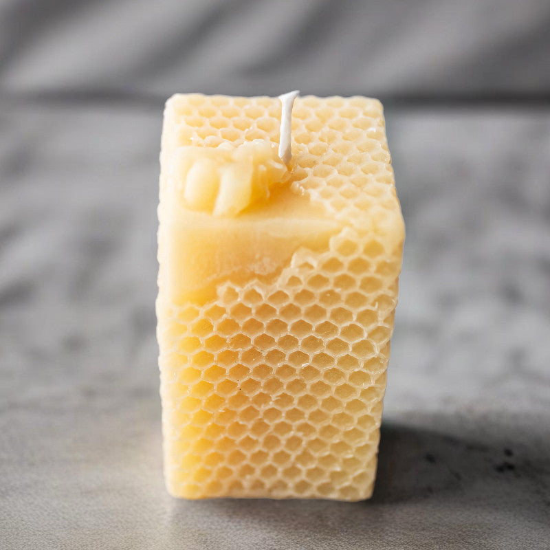 Beeswax Pillar Candles | Honeycomb Design-0