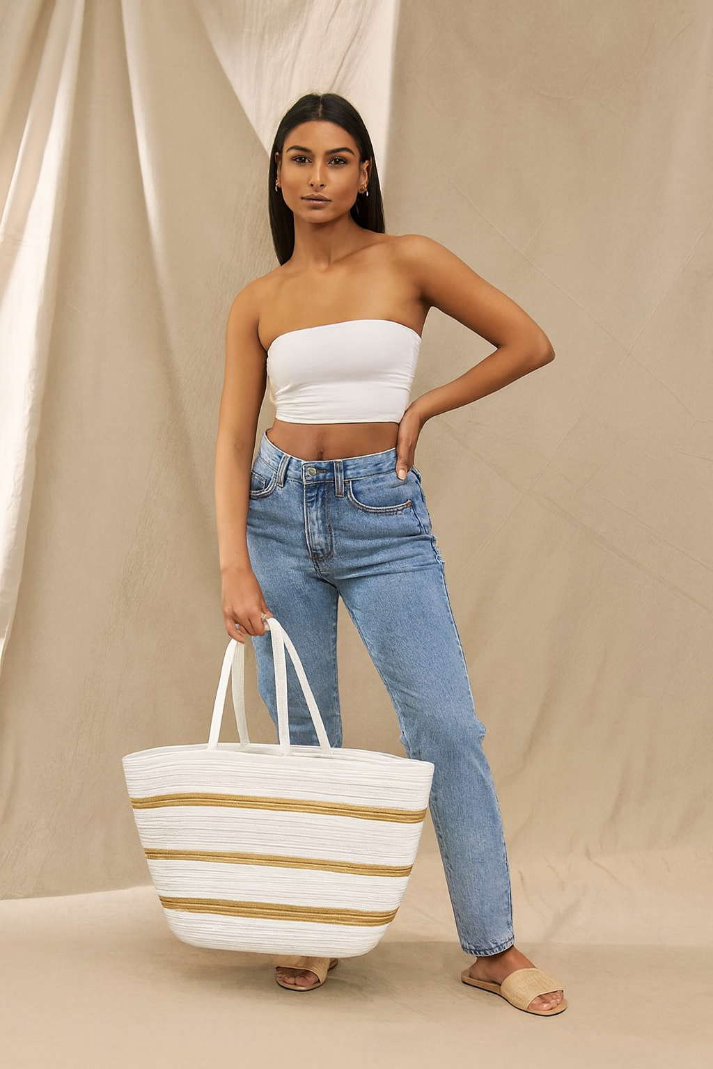 Natural Cotton Woven Tote Bag