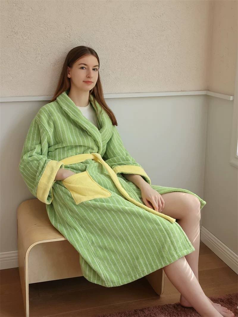 Ultra Soft Dopamine Stripe Bathrobe